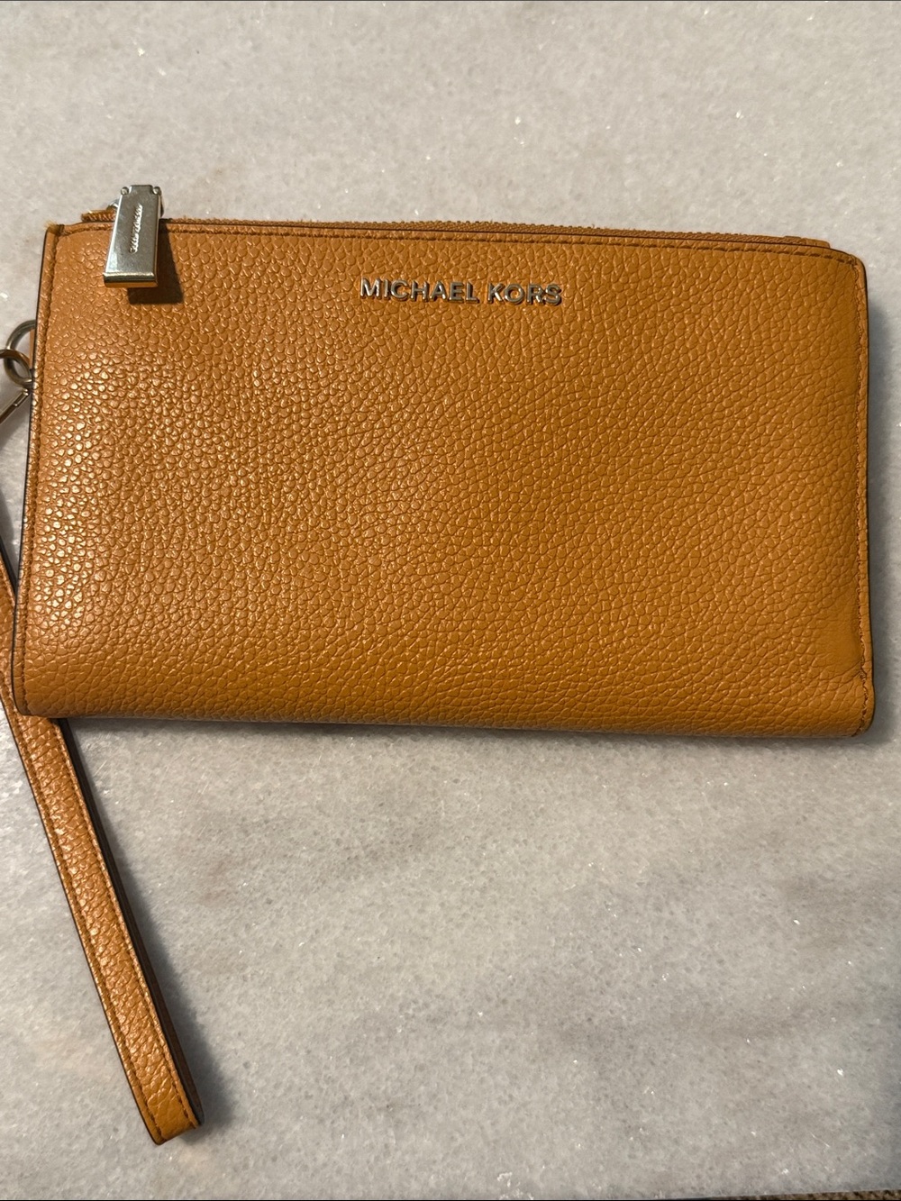 Michael Kors Cognac Pebbled Leather Wristlet